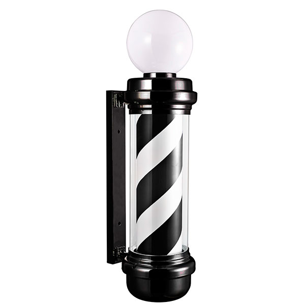 Lâmpada de parede estilo poste de barbeiro preto e branco com esfera luminosa