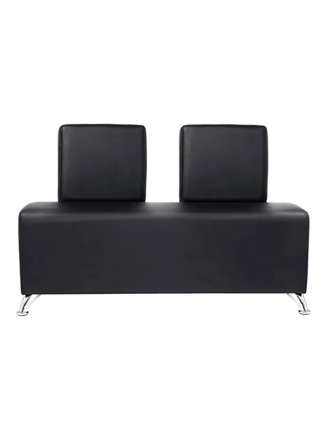 Banco de duas pessoas estofado preto com pernas metálicas