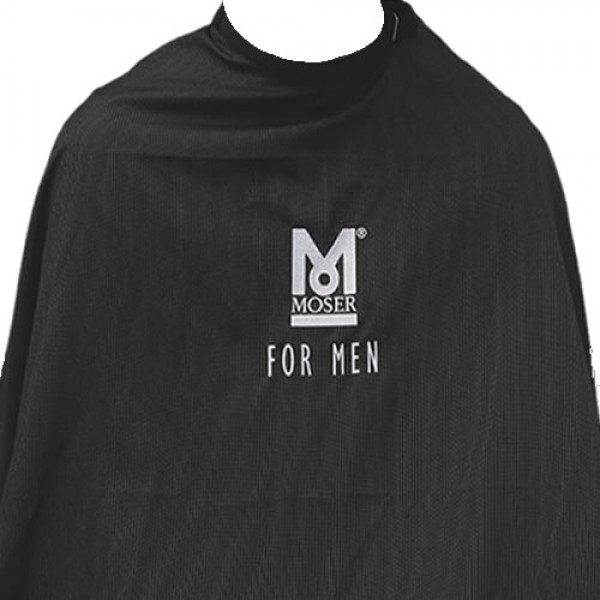 Pano de corte de cabelo preto com logótipo MOSER e texto FOR MEN