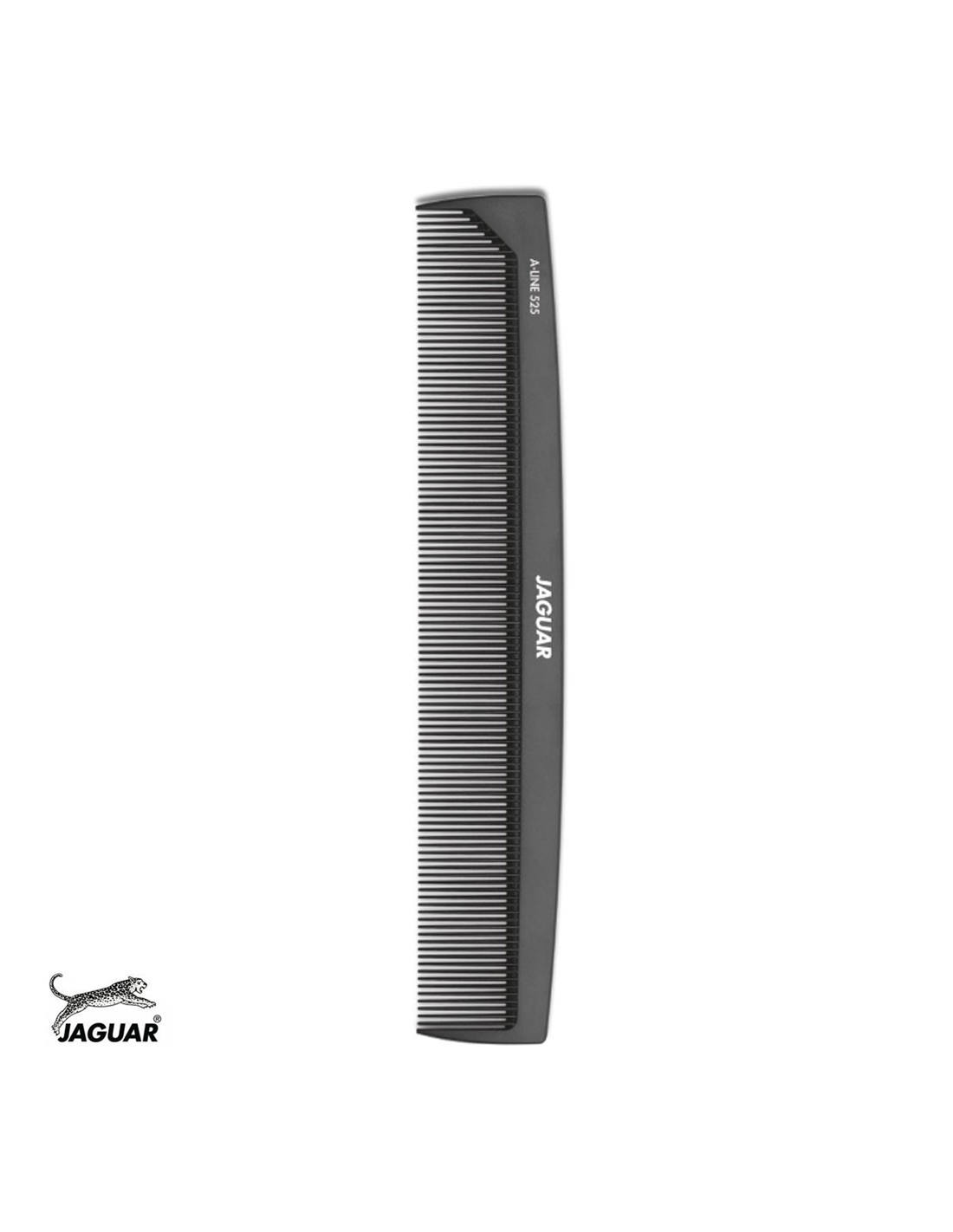 Pente preto JAGUAR com dentes finos e logotipo em branco