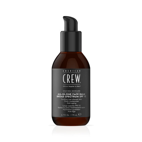 Frasco de bálsamo facial American Crew SPF 15 castanho com doseador preto