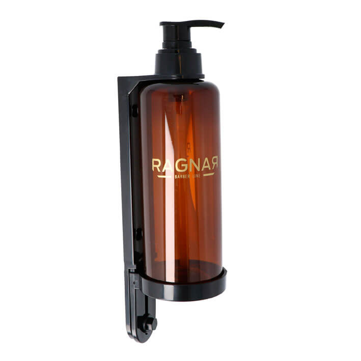 Dispenser âmbar com texto RAGNAR e suporte preto