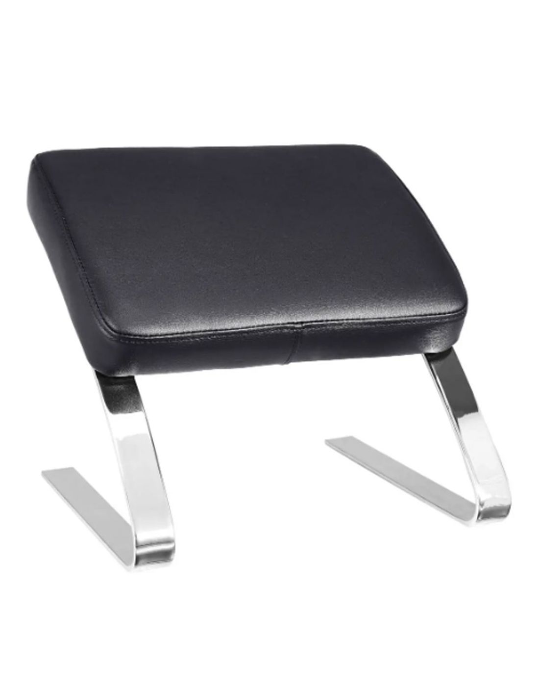 Pufe preto com pernas metálicas cromadas