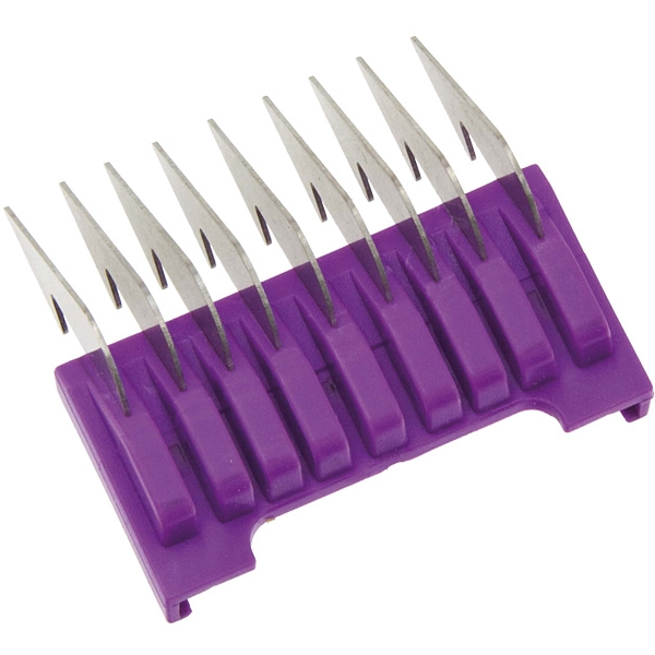 Acessório roxo para cortar cabelo com lâminas metálicas afiadas em fila