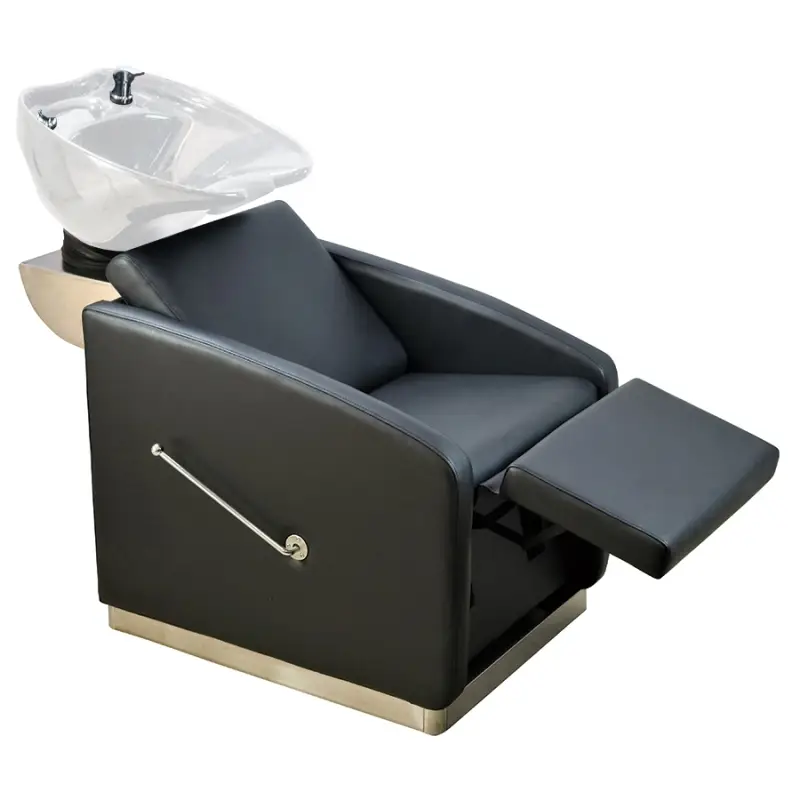 Cadeira de salão preta com lavatório de cabelo branco