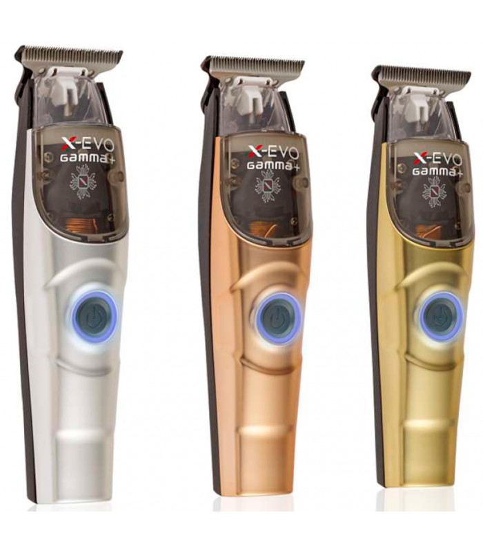 Máquinas de cortar cabelo X-EVO Gamma+ em prateado, cobre e dourado