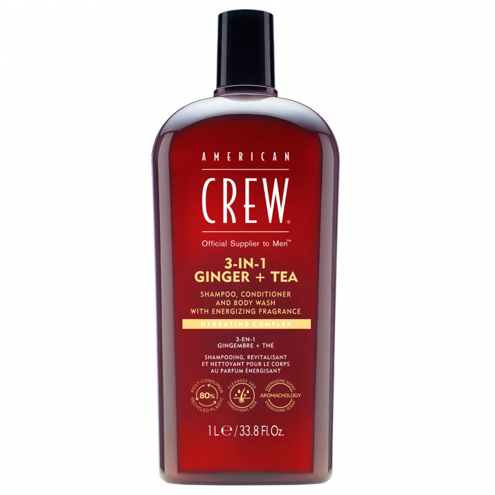 Frasco do produto American Crew 3-in-1 Ginger + Tea
