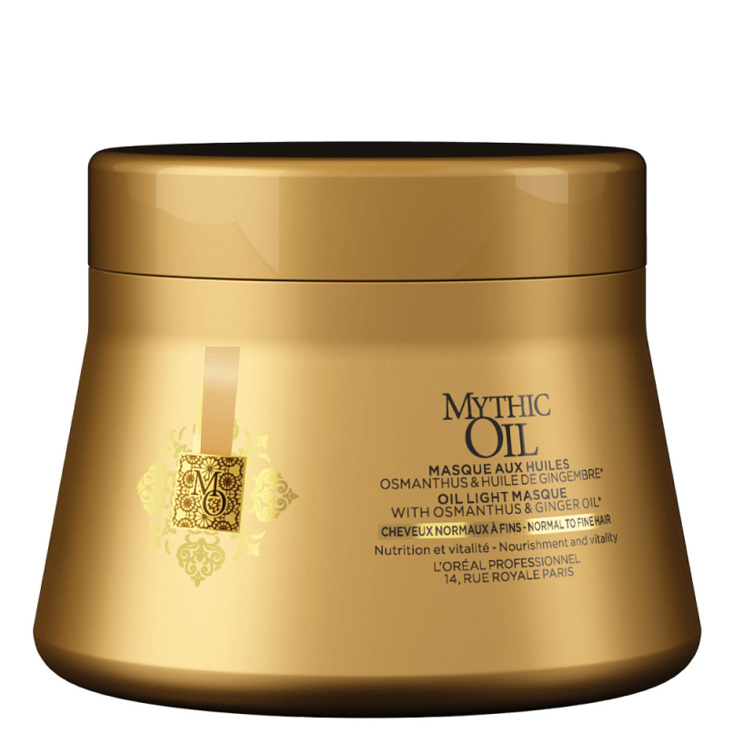 Frasco dourado de máscara capilar Mythic Oil da L'Oréal