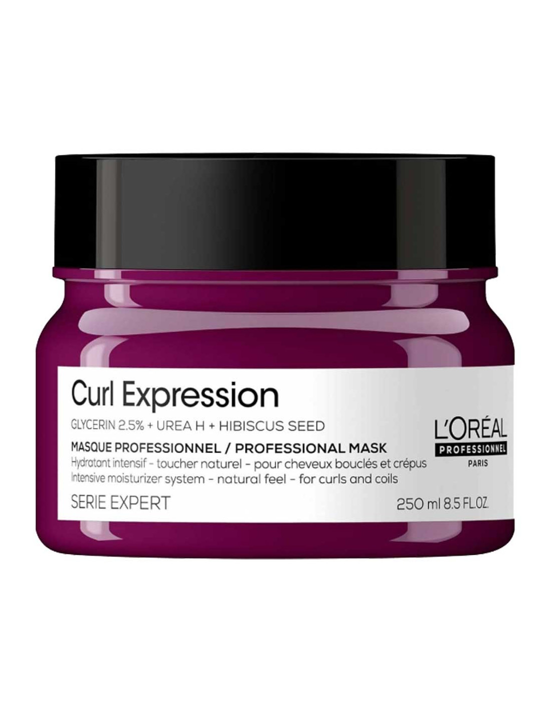 Pote roxo com tampa preta de máscara capilar Curl Expression da L'Oréal Professionnel