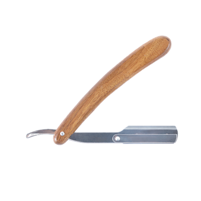 Navalha de barbear com cabo de madeira e lâmina metálica