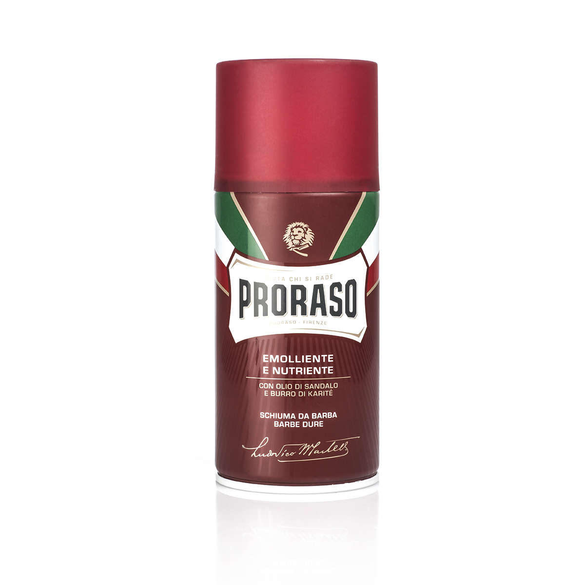 Produto de barbear Proraso em lata vermelha com tampa