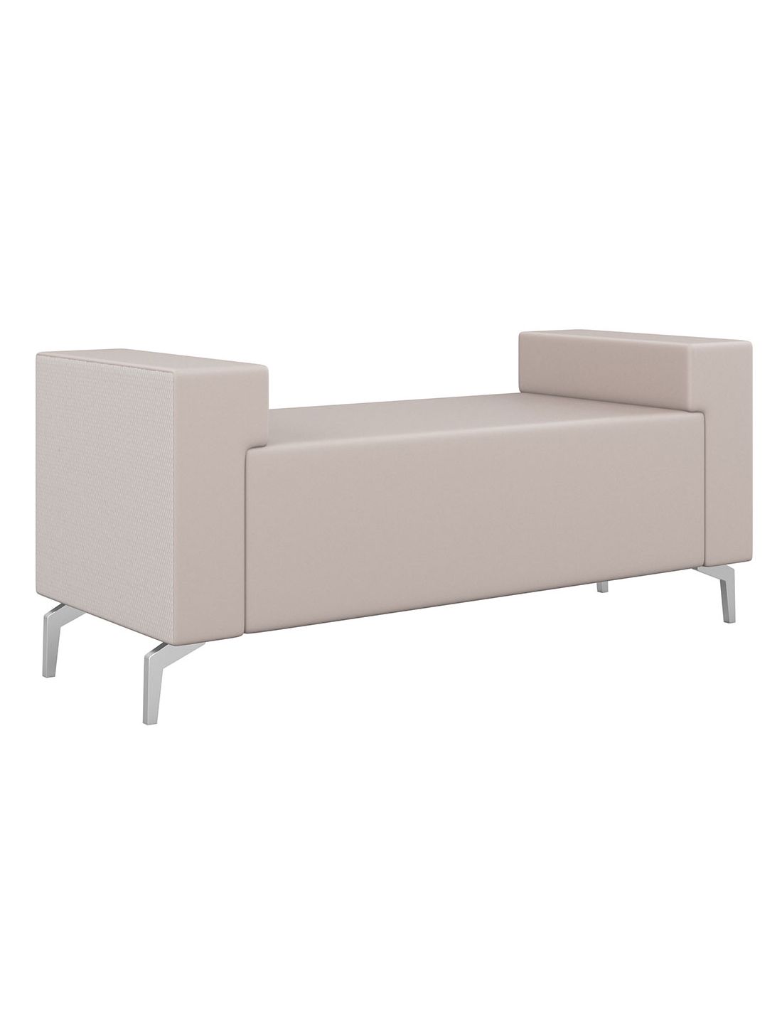 Banco moderno bege claro com braços quadrados e pernas metálicas