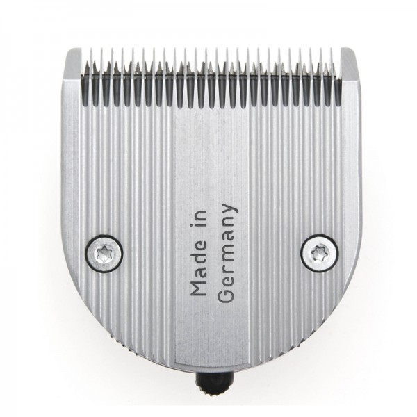 Cabeça de lâmina metálica prateada com texto Made in Germany