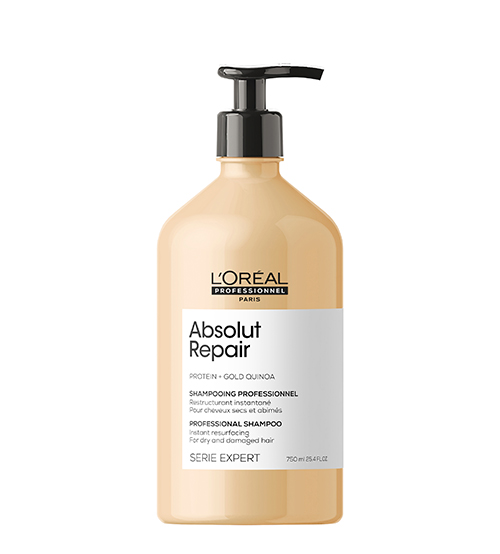 Frasco de champô L'Oréal Absolut Repair 750 ml com doseador preto