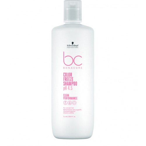 Frasco branco de plástico com texto rosa e preto de shampoo Schwarzkopf BC Bonacure
