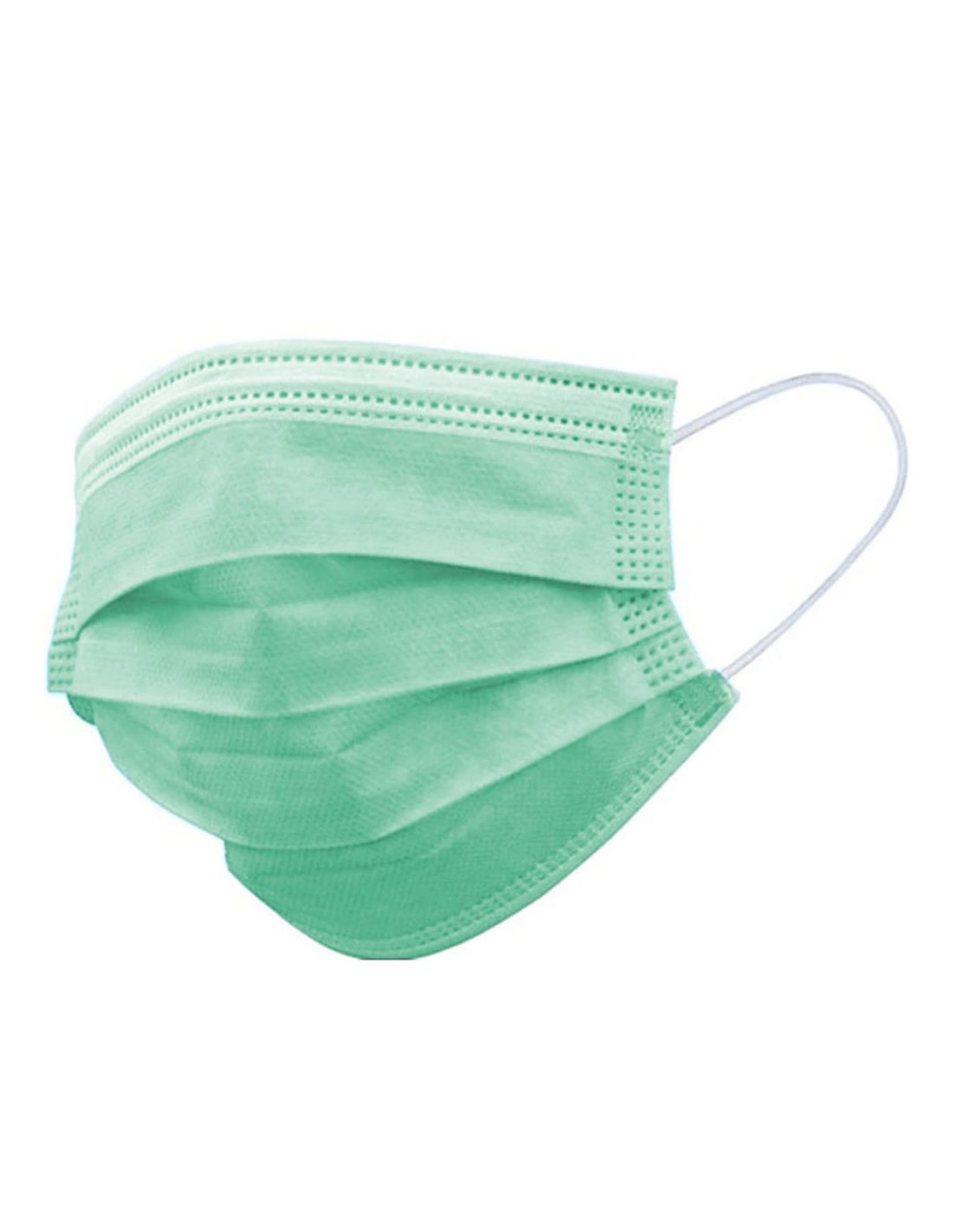 Máscara cirúrgica verde clara com elásticos brancos