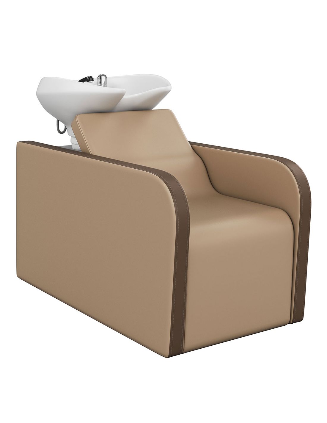 Cadeira de lavagem para cabeleireiro bege com cuba branca