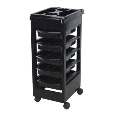 Carrinho auxiliar preto com gavetas e rodas