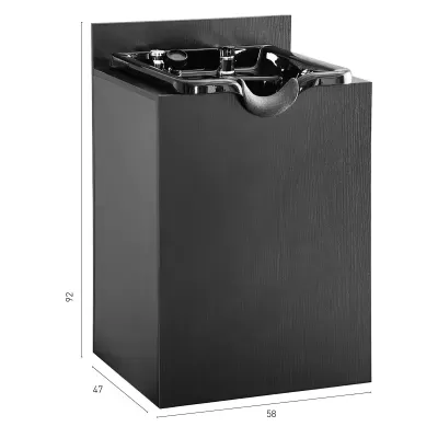 Cuba para lavatório quadrada preta com estrutura em madeira preta