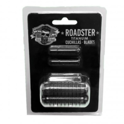 Embala de lâminas Roadster Titanium para barbear com logotipo de crânio e texto