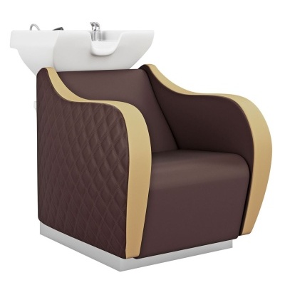 Cadeira para lavatório de cabeleireiro castanha com lava-cabeças branco