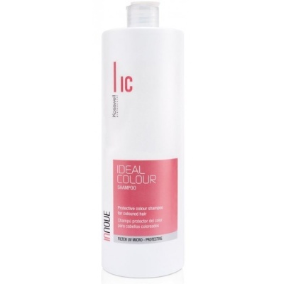 Frasco branco de shampoo Ideal Colour com rótulo cor-de-rosa