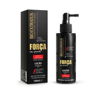 Loção Bioextratus Força com pimenta 100ml com embalagem preta e texto dourado e vermelho