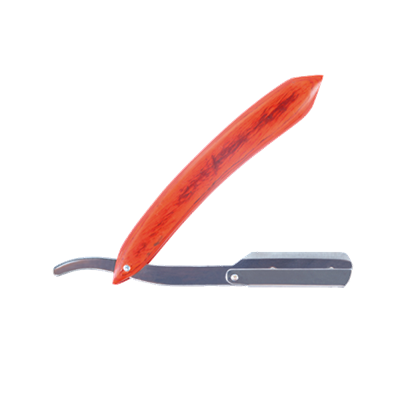 Navalha de barbear com cabo vermelho alaranjado e lâmina metálica