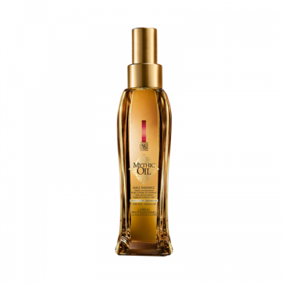 Frasco dourado de óleo capilar Mythic Oil da L'Oréal com tampa spray