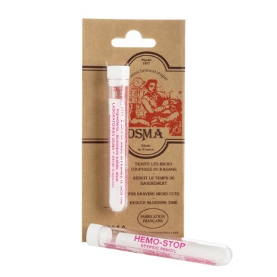 Lápis hemostático Hemo-Stop em embalagem castanha com texto em francês