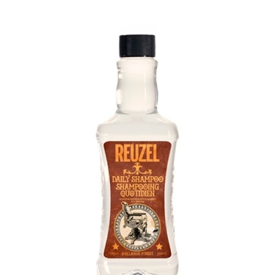 Frasco de shampoo REUZEL com rótulo castanho e tampa preta