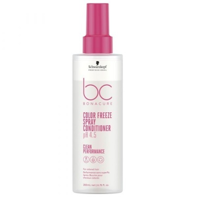 Frasco branco com tampa rosa de spray Schwarzkopf BC Bonacure Color Freeze