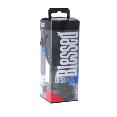 Caixa preta de embalagem de papel/cartão com texto Blessed