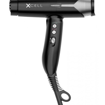 Secador de cabelo preto e cinzento Xcell com botões frontal e cabo com anel