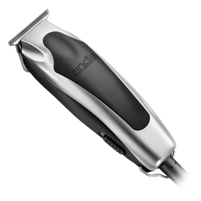 Aparelho de cortar cabelo elétrico prateado e preto com lâmina de aço