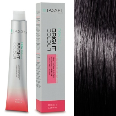 Tubo e caixa de tinta de cabelo TASSEL Bright Colour 100 ml com cabelo castanho escuro brilhante