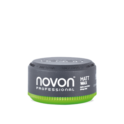 Frasco pequeno redondo de cera para cabelo Novon Professional cinzento com base verde
