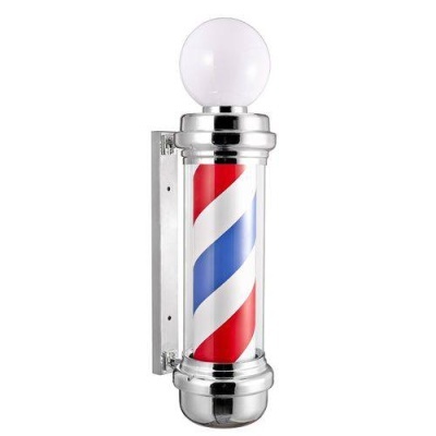Iluminação de parede para barbearia com padrão vermelho, branco e azul