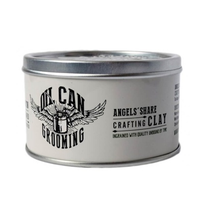 Lata metálica branca com tampa prateada do produto 'OIL CAN GROOMING ANGELS' SHARE CRAFTING CLAY'