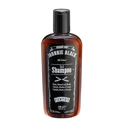 Frasco de shampoo Johnnie Black 3x1 para cabelo, barba e corpo