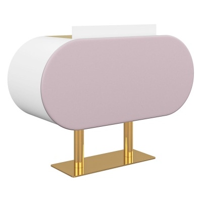 Mesa de cabeceira moderna branca e rosa com base dourada