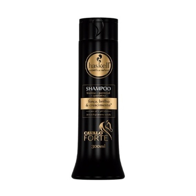 Frasco preto de shampoo Haskell Cavalo Forte 300ml