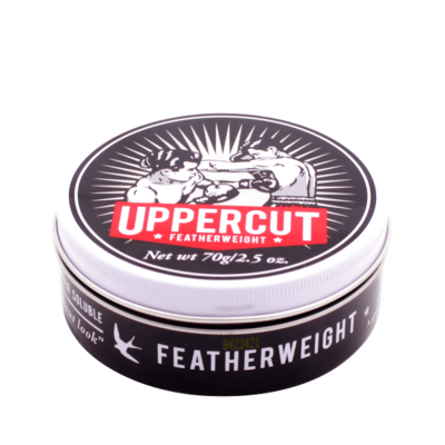 Pote de pomada de cabelo Uppercut Featherweight preto e branco com design de boxeadores