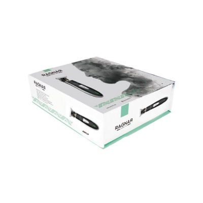 Embalagem branca para máquina de barbear RAGNAR com imagem do produto e rosto masculino estilizado