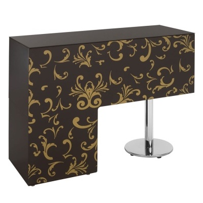 Secretária preta com padrão dourado e perna cromada