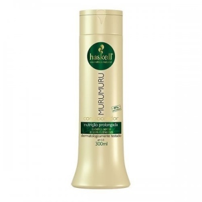 Frasco dourado do produto Haskell Murumuru para nutrição prolongada de 300 ml