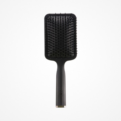 Escova de cabelo preta retangular com cerdas e alça