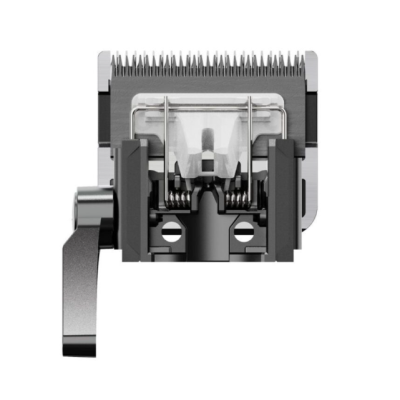 Cabeça de máquina de cortar cabelo com lâminas metálicas e alavanca lateral