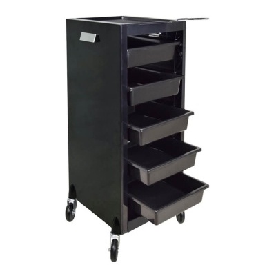 Carrinho organizador móvel preto com gavetas e rodas