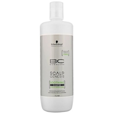 Frasco branco de champô Schwarzkopf BC Bonacure Scalp Genesis Soothing Shampoo 1L
